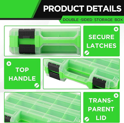 Small Parts Tool Box Organizer, 2-Packs Double-sided 34-Compartment Storage Tool with Removable Dividers, Plastic Storage for Hardware, Screws, Bolts, Nails, Nuts, Jewelry and Fishing Accessories