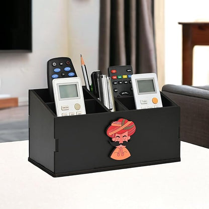 GKD wooden Remote Stand with 5 Sections | Remote Holder for Living Room, TV, and AC | Stationary Organizer | 5 in 1 | Ideal for Home and Office (Black Rajasthan)