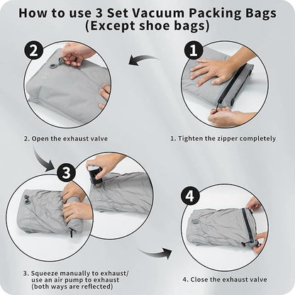 Eulant 5 Set Vacuum Packing Bags for Travel,Professional IPX8 Zip Packing Organizer for Suitcases Backpack,Space Saver Bags Packing Organizers for Clothing Packing
