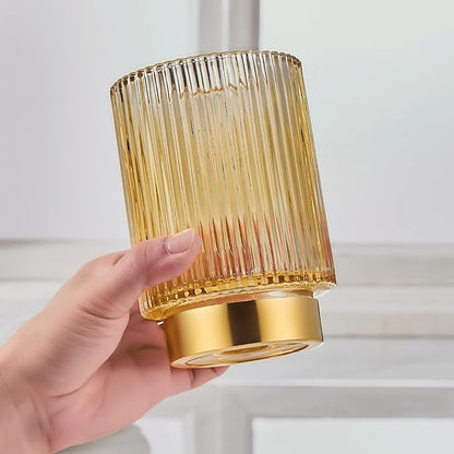 LEICURACE Makeup Brush Holder Organizer,Toothbrush Holders,Desk Pen Pencil Holder,Multifunctional Vintage Glass Brush Cup（L/Gold/A3-7-US）