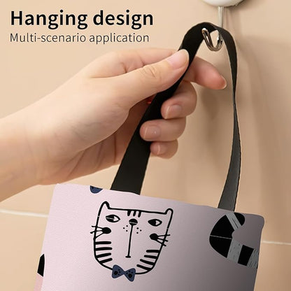 Plastic Bag Holder, Wall Mount Grocery Bag Organizer, Funny Hanging Trash Bag Storage Dispenser for Home Kitchen Cute Pink Cat