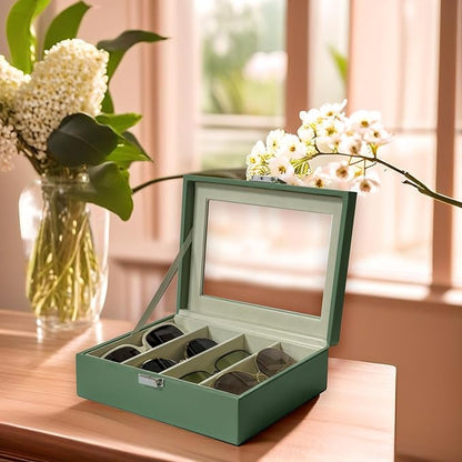 UnionPlus 4-Slots Sunglasses Case Organizer, Eyeglass Glasses Display Holder Collector, Multiple Sunglasses Storage Case, Malachite Green