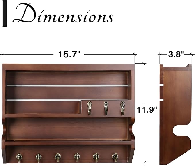 Key Holder for Wall, Mail Organizer Wall Mounted, Luxury Walnut