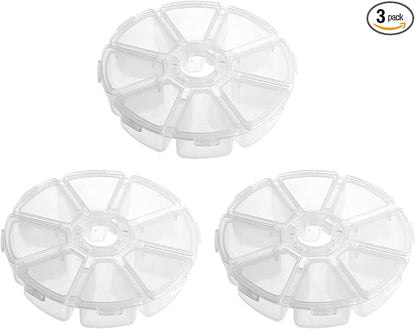 Cosmos 3 Pcs Clear 8 Compartment Round Jewelry Bead Storage Organizer Display Containers Case Box