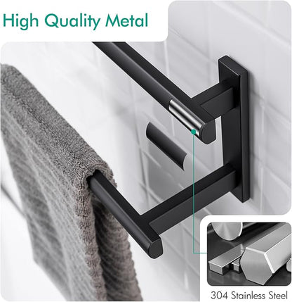 BAGNOLUX Double Towel Bar, SUS304 Towel Racks for Bathroom Wall Mounted 2-Tiers Ladder Towel Rails, Space Saving Bathroom Towel Holder Shelves Rack, Long Towel Hanger (24"-Square-Matte Black)