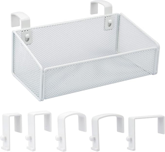 MATIMASU Bedside Caddy Hanging Storage Basket Beside Shelf Metal Organizer for Collage Dorm Bunk Bed,Hospital Bed,Baby Bed - Bedroom Essentials for Magazine,Remote Control,Phone,Drinks (White)