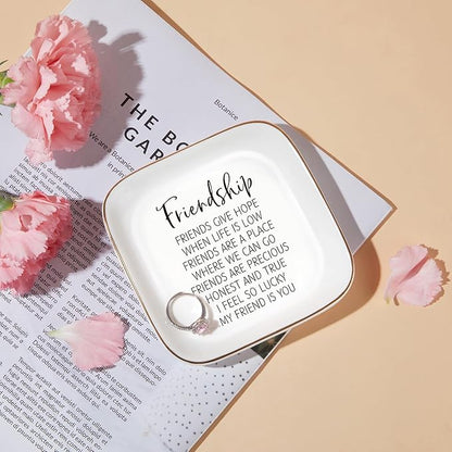 PUDDING CABIN Friend Gifts for Women Birthday - “I Feel So Lucky My Friend is You, Friendship Jewelry Dish for Besties, Sisters, Best Friends”