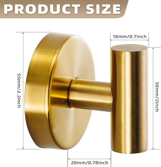 Fenas Suction Cup Hooks for Shower - Bathroom Reusable Hooks for Towels, Robes & Loofah - No-Drill Mounting on Kitchen,Walls,Metal,Glass,Mirrors,Tile & Smooth Non-Porous Surfaces (4, Brushed Gold)