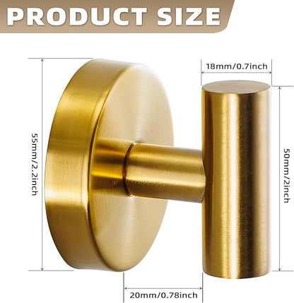 Fenas Suction Cup Hooks for Shower - Bathroom Reusable Hooks for Towels, Robes & Loofah - No-Drill Mounting on Kitchen,Walls,Metal,Glass,Mirrors,Tile & Smooth Non-Porous Surfaces (4, Brushed Gold)