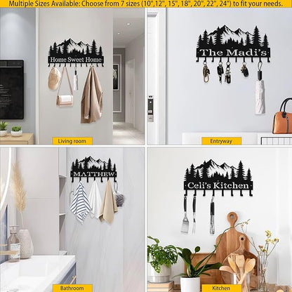 Custom Metal Key Rack Hooks, Personalized Key Holder for Wall, Forest, Mountain Theme Wall Decoration Hooks, Key Hanger Organizer for Living Room, Entryway, Bathroom, Kitchen Decor