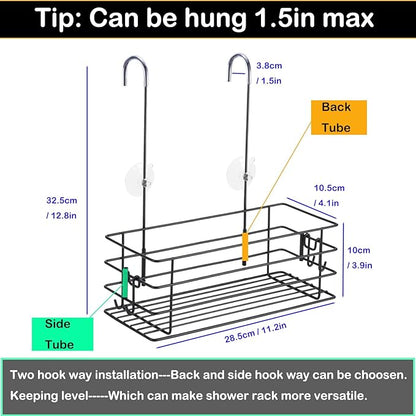 Seltomer Shower Caddy Hanging Shower Orangizer Stainless Steel Shower Rack with Hooks Over The Door, Shampoo Basket Storage (Black)