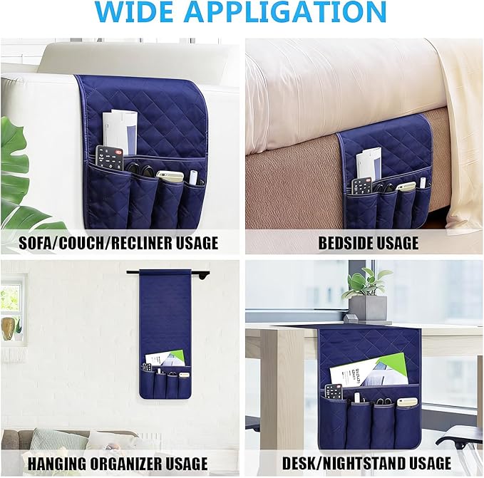 AUVCAS Sofa Armrest Organizer Non-Slip Arm Chair Bedside Caddy Storage Organizer for Recliner Couch with 5 Pockets for Cell Phone TV Remote Control Magazines (BLUE)
