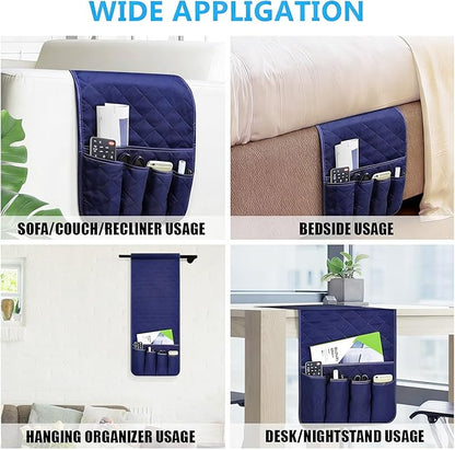 AUVCAS Sofa Armrest Organizer Non-Slip Arm Chair Bedside Caddy Storage Organizer for Recliner Couch with 5 Pockets for Cell Phone TV Remote Control Magazines (BLUE)