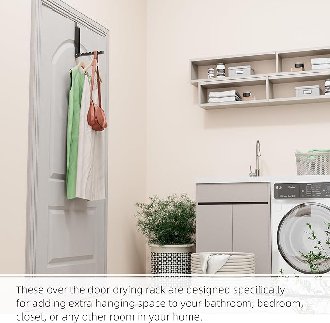 WLCSNG 4 Pack Over The Door Hanger, Folding Over The Door Drying Rack for Laundry,Overdoor Hanger Hook,Small Clothes Drying Rack for Dorm Portable Black