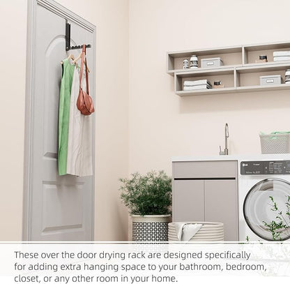WLCSNG 4 Pack Over The Door Hanger, Folding Over The Door Drying Rack for Laundry,Overdoor Hanger Hook,Small Clothes Drying Rack for Dorm Portable Black
