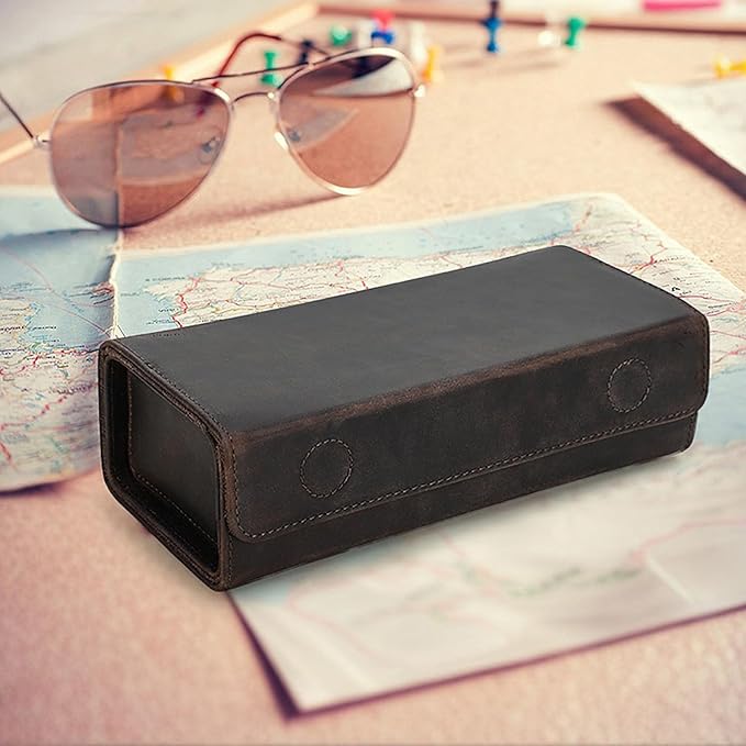 CataPurus Sunglasses Organizer Case for Man & Woman, Top Grain Leather & Handmade, Portable Travel Eyeglasses Storage Holder