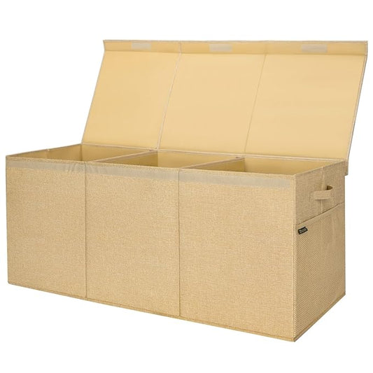 BALEINE Fabric Storage Bins with Lid, Collapsible Extra Large Storage Boxes Bins Baskets with Divider for Home Organizing (37.5"x13"x16", Khaki)