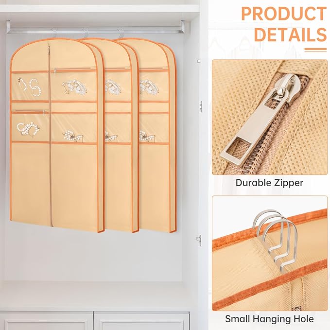 43" Garment Bag for Travel for Hanging Clothes Storage Hanging Suit Cover with Zipper and Accessory Storage for Coats, Dresses, Suits