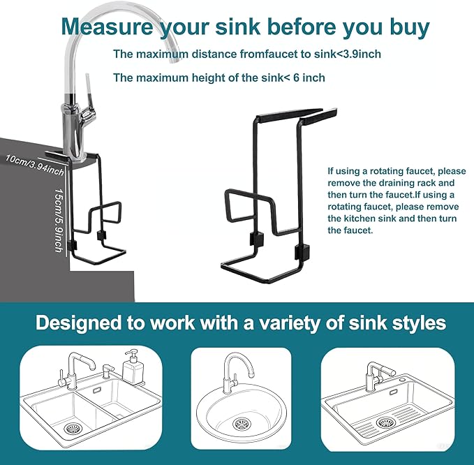 YUSAVHO Sponge Holder for Kitchen Sink – Sink Caddy Organizer for Sponges, Brushes, and Kitchen Sink Accessories, Apartment & New Home Essentials (Black)