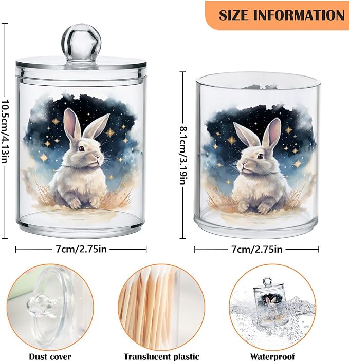 MNSRUU 2 Pack Qtip Holder Organizer Dispenser Animal Rabbit Pink Bathroom Storage Canister Cotton Ball Holder Bathroom Containers for Cotton Swabs/Pads/Floss