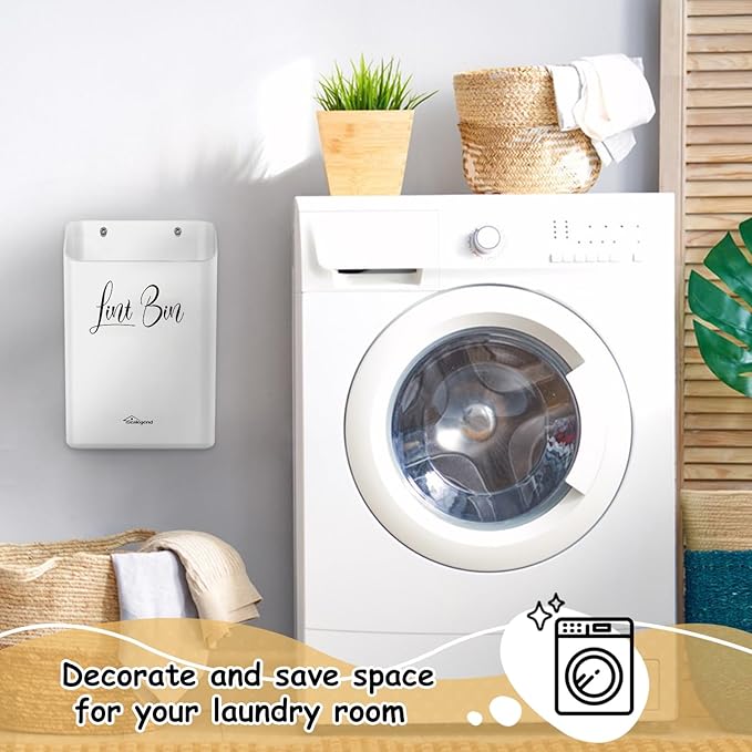 Sealegend Magnetic Lint Bin Lint Trash Can for Laundry Room Organization and Storage Dryer Lint Bin Decor Wall Mounted Space-Saving, White