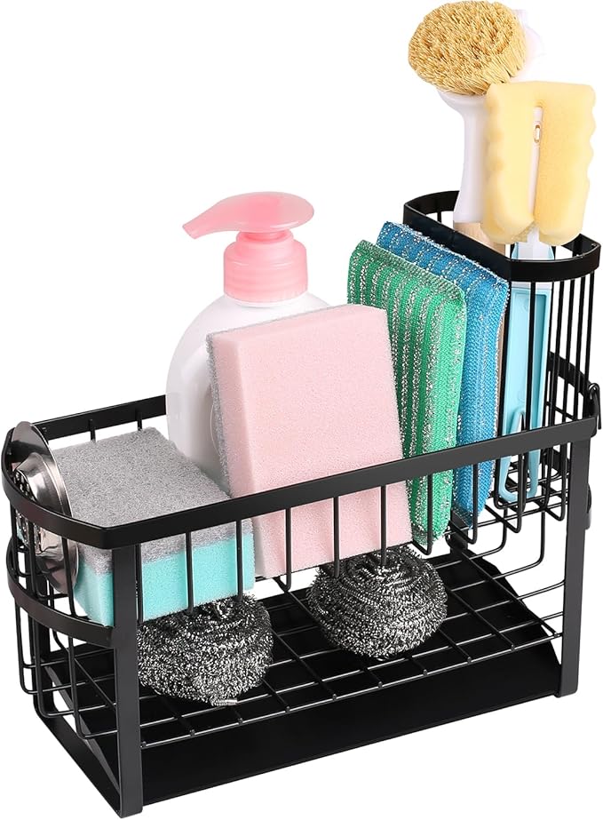 Regogo Kitchen Sink Organizer Rack,2-Tier Sink Caddy with Holder for Pot Brush,Oval Sink Organizer for Sponge
