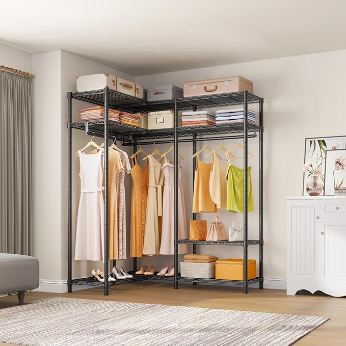 VIPEK L30 Corner Clothes Rack, Heavy Duty L-Shaped Freestanding Closet with Adjustable Shelves & Hanging Rods, Corner Wardrobe Portable Closet for Hanging Clothes