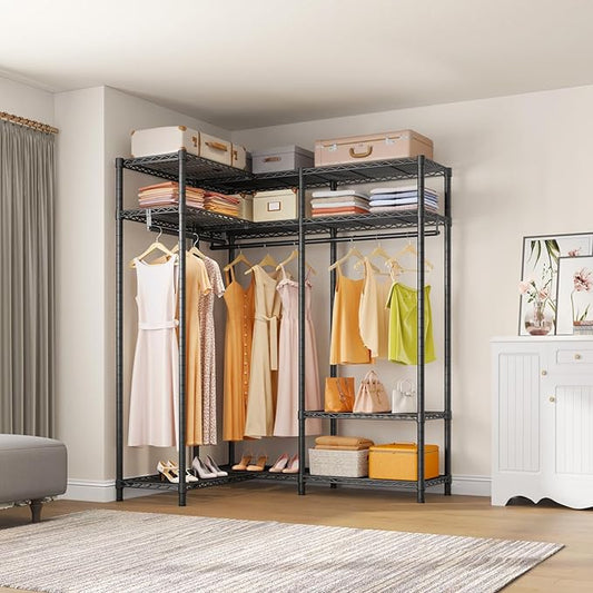 VIPEK L30 Corner Clothes Rack, Heavy Duty L-Shaped Freestanding Closet with Adjustable Shelves & Hanging Rods, Corner Wardrobe Portable Closet for Hanging Clothes