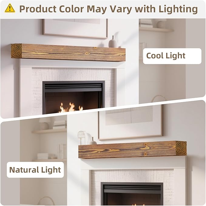 ROOMTEC Fireplace Mantel, 48" Wall Mounted Wood Display Shelving, Handcrafted Natural Mantels Over Fireplace | 48" x 8" x 5" - Brown