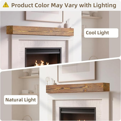 ROOMTEC Fireplace Mantel, 48" Wall Mounted Wood Display Shelving, Handcrafted Natural Mantels Over Fireplace | 48" x 8" x 5" - Brown