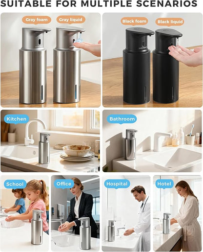 DODO MEKIA Automatic Liquid Soap Dispenser Touchless, 304 Stainless Steel Bottle Body &16.2oz/480ml Rechargeable, 3 Adjustable Liquid Levels, IPX7 Waterproof, for Kitchen Bathroom, Stainless Steel