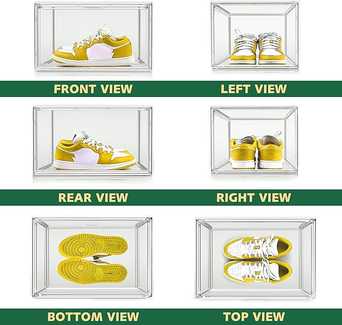 EZJOB 6 Pack Shoe Storage Boxes Clear Plastic Stackable X-Large Containers Sneaker Storage Display Case Zapateras Organizer with Magnetic Door, Easy Assembly,Fit up to US Size 14