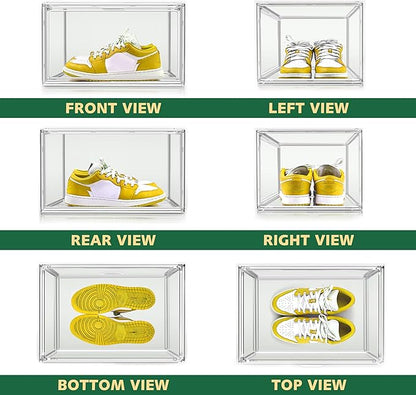 EZJOB 6 Pack Shoe Storage Boxes Clear Plastic Stackable X-Large Containers Sneaker Storage Display Case Zapateras Organizer with Magnetic Door, Easy Assembly,Fit up to US Size 14