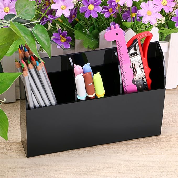 Hipiwe Wall Mount Remote Control Holder Clear Acrylic Media Organizer Storage Box Coffee Table and Nightstand Convenient Remote Control Caddy (Three Compartments Black)