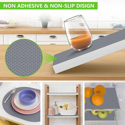 Shelf Liners for Kitchen Cabinets Non Adhesive Drawer Liner for Bathroom Waterproof Refrigerator Liners for Shelves Fridge Plastic Mats Cabinet Cupboard Liner Gray 2 Rolls 11.8 x 236.2 Inches