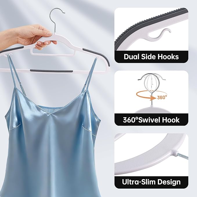 30 Pack Plastic Clothes Hangers, Non-Slip Slim Coat Hangers with 360° Swivel Hook, Space-Saving Heavy Duty Hangers for Shirts, Pants, Suits(White)
