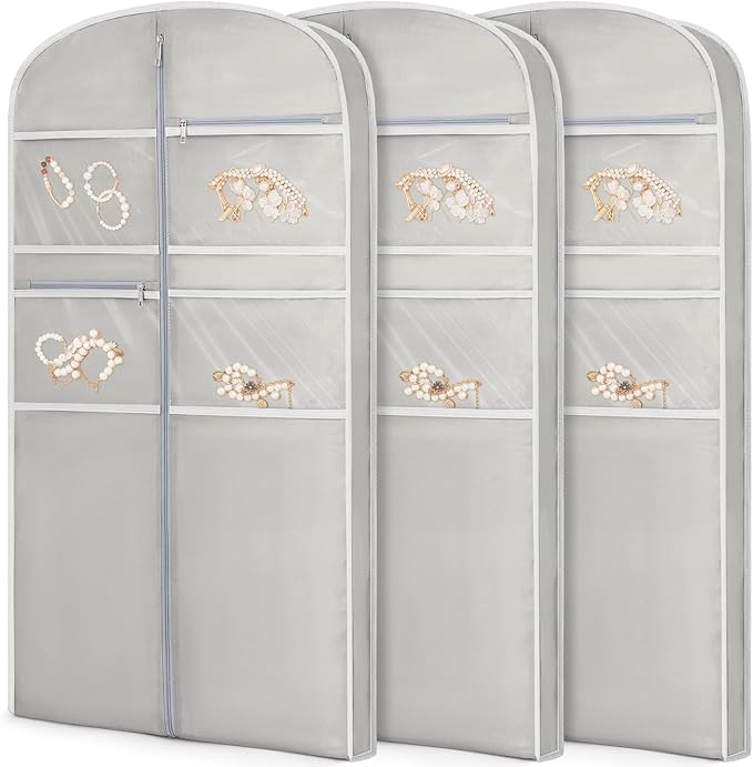 43" Garment Bag for Travel for Hanging Clothes Storage Hanging Suit Cover with Zipper and Accessory Storage for Coats, Dresses, Suits
