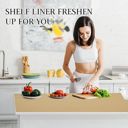 Beautysaid Shelf and Drawer Liner for Kitchen Cabinet, Non Adhesive Non Slip Shelf Paper Waterproof Washable Thickened for Dresser Pantry Shelve Bathroom Protector Liner(Beige,12 in x 20FT)
