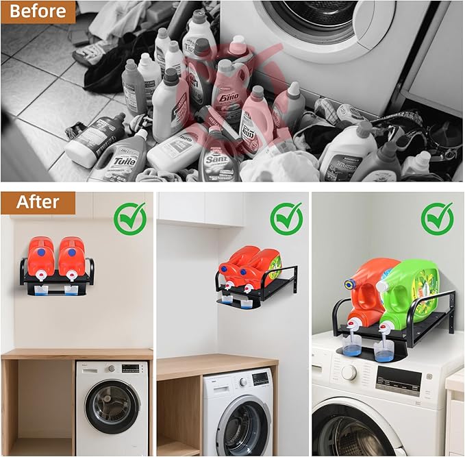 Liquid Laundry Detergent Holder,laundry room hacks,Laundry Detergent Dispenser,Hanging Laundry Station Storage Laundry Detergent Stand-Laundry Room Wall-Washing Machine (Small-Black)