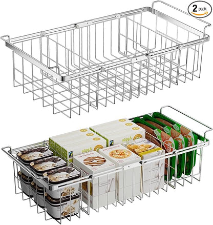 Freezer Organizer Bins for Chest Freezer, Capacity Expandable Deep Freezer Baskets Hanging Chest Freezer Organizer with Divider Sheets, Length Extendable Between 15.5" ~ 24.5"