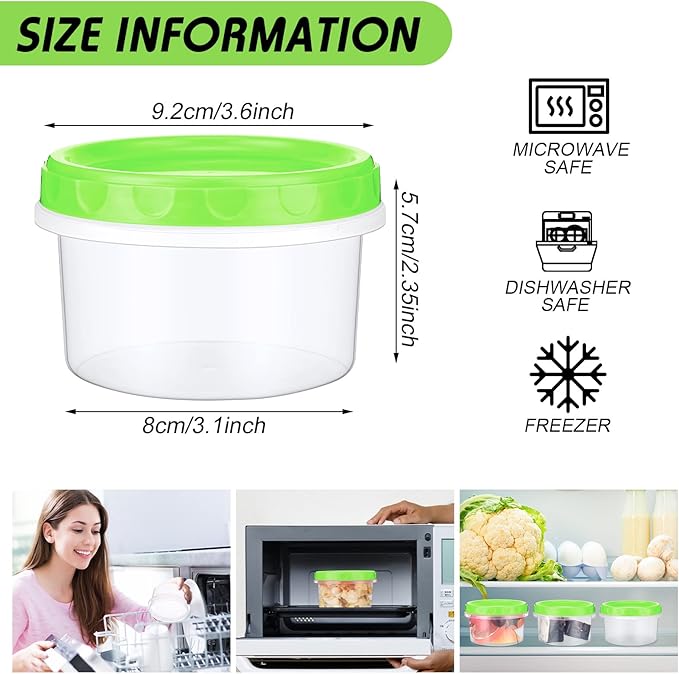Sieral 36 Pack 8 oz Freezer Containers with Lids Reusable Deli Freezer Storage Containers Stackable Plastic Thick Twist Top Jars for Takeout Food Round Wide Mouth Lunch Snack (Green)