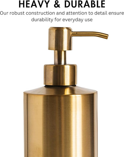 Yew Design - Brass Soap Dispenser for Bathroom (Stainless Steel) and Kitchen - Hand Soap, Detergent, or Lotion Dispenser, 15oz