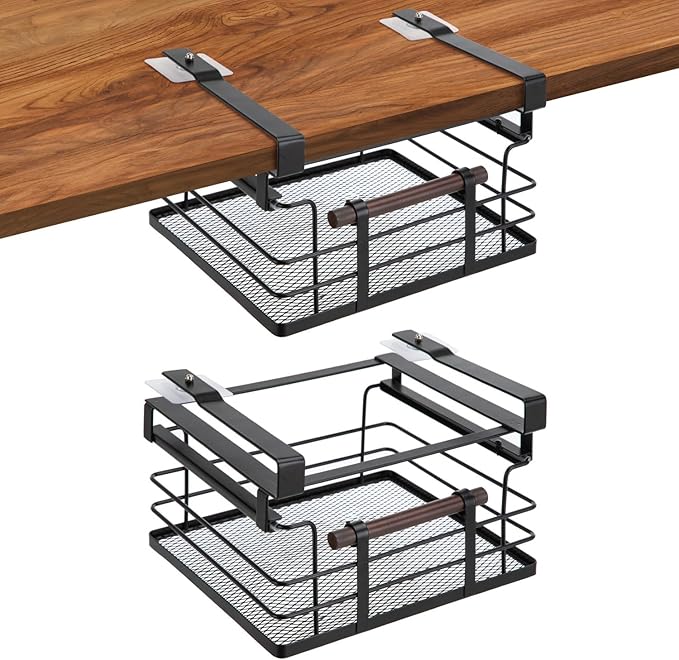 Home Zone Living 2-Pack Under Shelf Pull-Out Drawer Kitchen Cabinet Organizer with Steel Mesh Basket and Wooden Handle, 11 Inch Legnth