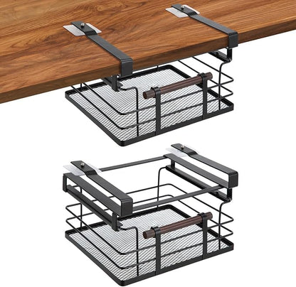 Home Zone Living 2-Pack Under Shelf Pull-Out Drawer Kitchen Cabinet Organizer with Steel Mesh Basket and Wooden Handle, 11 Inch Legnth