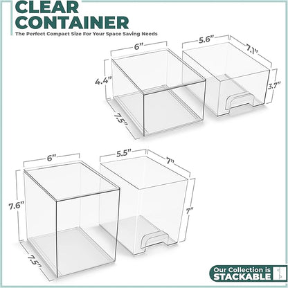 Sorbus Stackable Acrylic Storage Drawers, 2 Pack Clear Plastic Organizer Bins for Baby Bottles, Makeup, Bathroom, Vanity & Countertop Organization, Pull-Out Drawer Design for Cabinets & Pantry