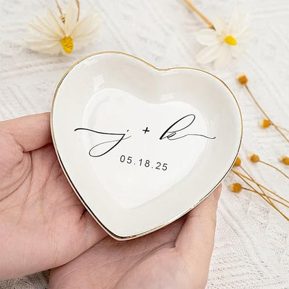 LullabyMall Custom Engagement Ring Holder Ring Dish, Custom Wedding Gifts for Couple, Bridal Shower Couple Jewelry Tray, Monogrammed Engagement Wedding Gifts for Bride 2