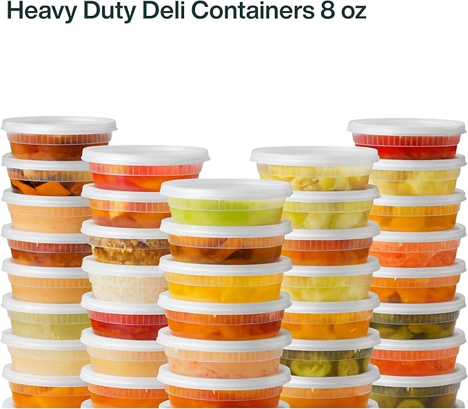 ProTakeOut 8oz [240 set] Heavy Duty Plastic Deli Container | BPA-Free Food Storage with Airtight Leak‑Proof Lids | Microwave, Freezer & Dishwasher Safe – Stackable, Bulk Reusable Soup & Meal Prep Tub