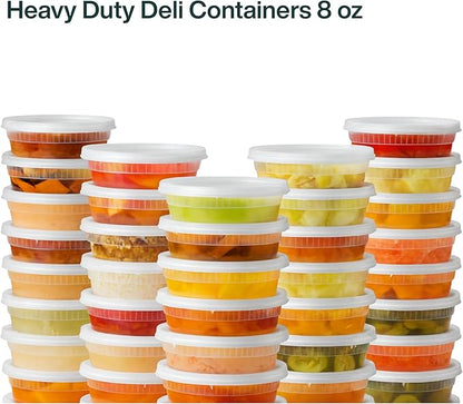ProTakeOut 8oz [240 set] Heavy Duty Plastic Deli Container | BPA-Free Food Storage with Airtight Leak‑Proof Lids | Microwave, Freezer & Dishwasher Safe – Stackable, Bulk Reusable Soup & Meal Prep Tub