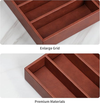 Cretkhp Sunglass Organizer Tray, PU Leather Sunglasses Organizer with 8 Grids for Drawer, Stackable Sunglass Holder Storage