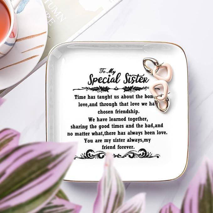 PUDDING CABIN Birthday Gifts from Sister -“You are My Sister Always, My Friend Forever, Ring Trinket Jewelry Dish Ring Holder, Christmas Gifts